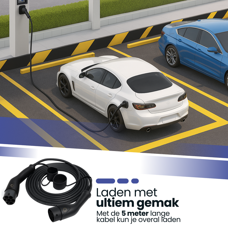 Type 2 laadkabel auto | EV laadkabel | 7,4 kW | 32A 1-fase | 5 meter | voor thuislader en sneller laden | waterdicht | met opbergtas-4